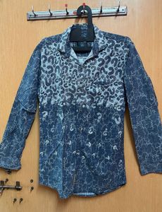 Blue Cotton Shirt For Men With Lightning Print