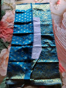 Stunning Blue Silk Saree with Gold Border