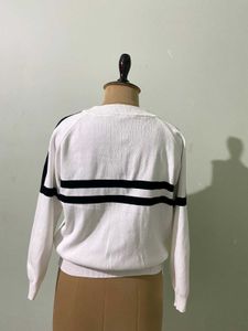 White &amp; Black Striped Zip-Up Sweater