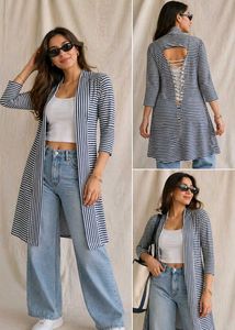 Striped Open Front Longline Cardigan