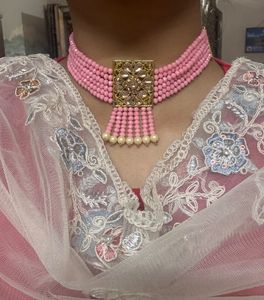 Elegant Pink Beaded Jewellery Set