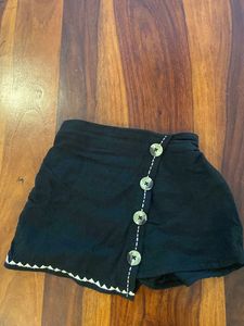 Black Button Detail Mini Skort