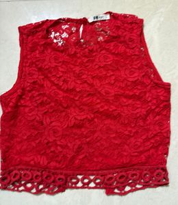 Bold Red Lace Crop Top