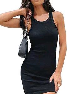 Sleek Black 32,34👗Ribbed Tank Dress