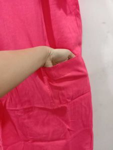 Coral Casual Dress with Pockets