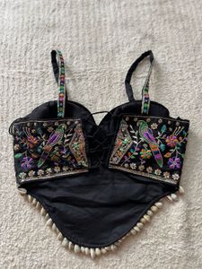 Navratri Black Blouse with Shell Trim