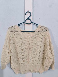 Cream Crochet Knit Sweater