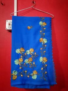 Women Blue Embroidered Georgette Saree.