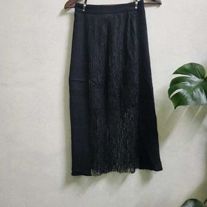 Black Pleated Midi Skirt