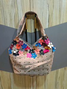 Felt Flower Accent Shoulder Bag