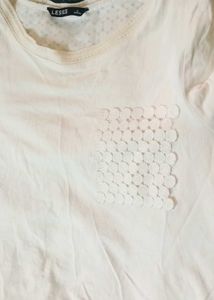 Cream Lace Pocket T-Shirt