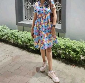 Colorful Floral Print Short Sleeve Dress
