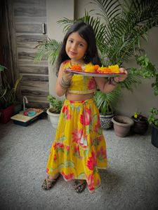 Vibrant Yellow Floral Lehenga Set