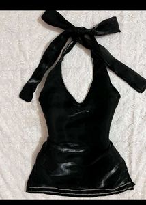 wet effect Black Halter Neck Top
