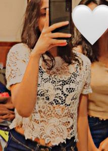 White Lace Cropped Top