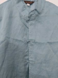 Blue Mandarin Collar Kurti Top