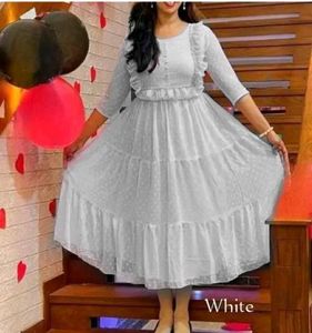Elegant White Tiered Net Gown