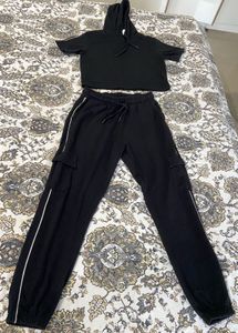 Black Cropped Hoodie & Jogger Set