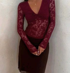 savana Burgundy Lace V-Neck Top