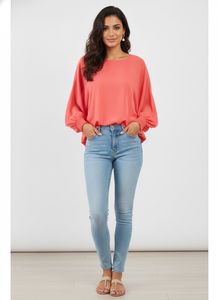 Coral Blouse with Long Sleeves
