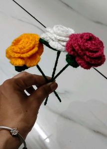 Crocheted Rose Bouquet set of 3 flowers.