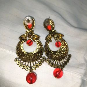 Red Golden Fancy Ethnic Traditional Earrings