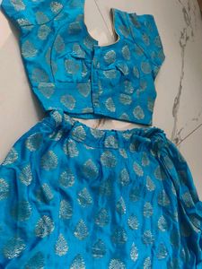 Beautiful Blue Brocade Skirt and Blouse Set