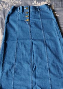 Classic Blue Denim A-Line Midi Skirt