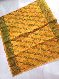 Yellow Organza Printed Saree