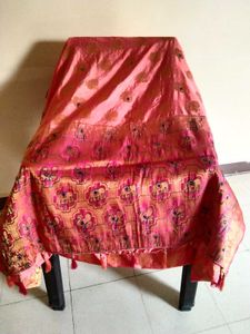Pink &amp; Gold Embroidered Fabric
