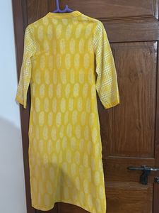 Yellow Paisley Print Kurti - Prined With Sequins