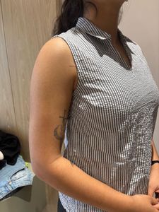 Striped Sleeveless Collared Top