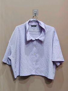 oversized Chic Lavender Textured Button-Up Top