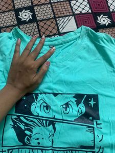 Aqua Green Anime Graphic T-Shirt