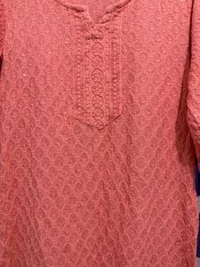 Elegant Peach Chikankari Kurta