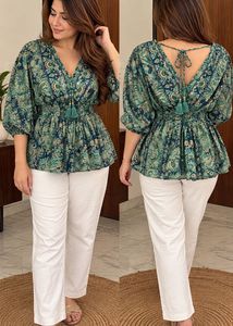 Bohemian Print V-Neck Blouse