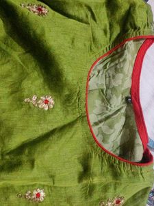 Green Embroidered Layered Kurta