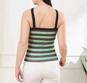 Striped criss cross Neck Tank Top