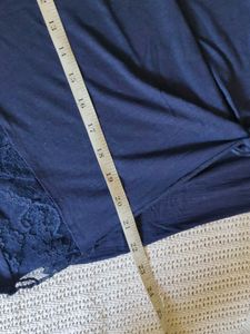 Navy Blue Lace Trim Tie-Front Top