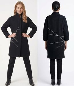 Chic Black Geometric Print Coat