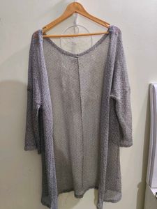 Elegant Silver Knit Cardigan