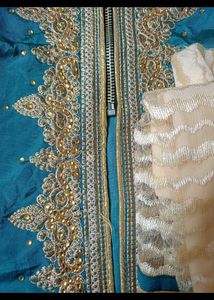 Girls Teal Embroidered Lehenga Choli Set