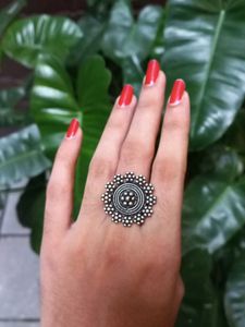 Boho Silver Oxidized Statement earring and ring