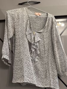 Printed Ruffle Blouse-sheer