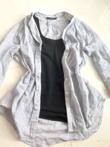 Striped Casual Button-Up Tunic Top