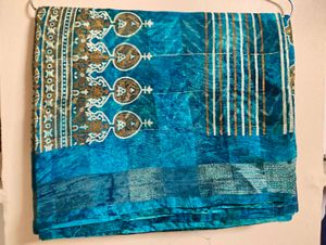 Vintage Teal Printed Sari