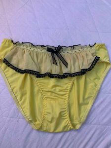 Cute Yellow Ruffled Briefs with Black Lace Trim