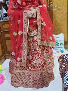Red &amp; Gold Embroidered Wedding Lehenga