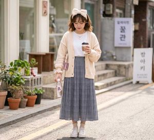Y2K Plaid Pleated Maxi Skirt