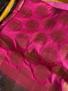 Vibrant Pink Silk Saree with Gold Peacock Motifs